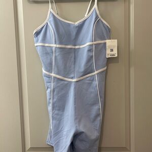 Altar'd State Light Blue Spaghetti Strap Romper with White Trim